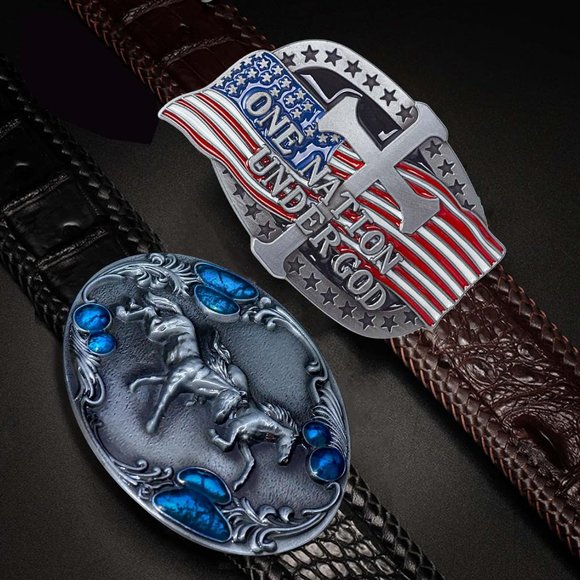 Men 2 Pieces Western Cowboy & American Flag Cross Belt Buckle - Picture 6 of 6